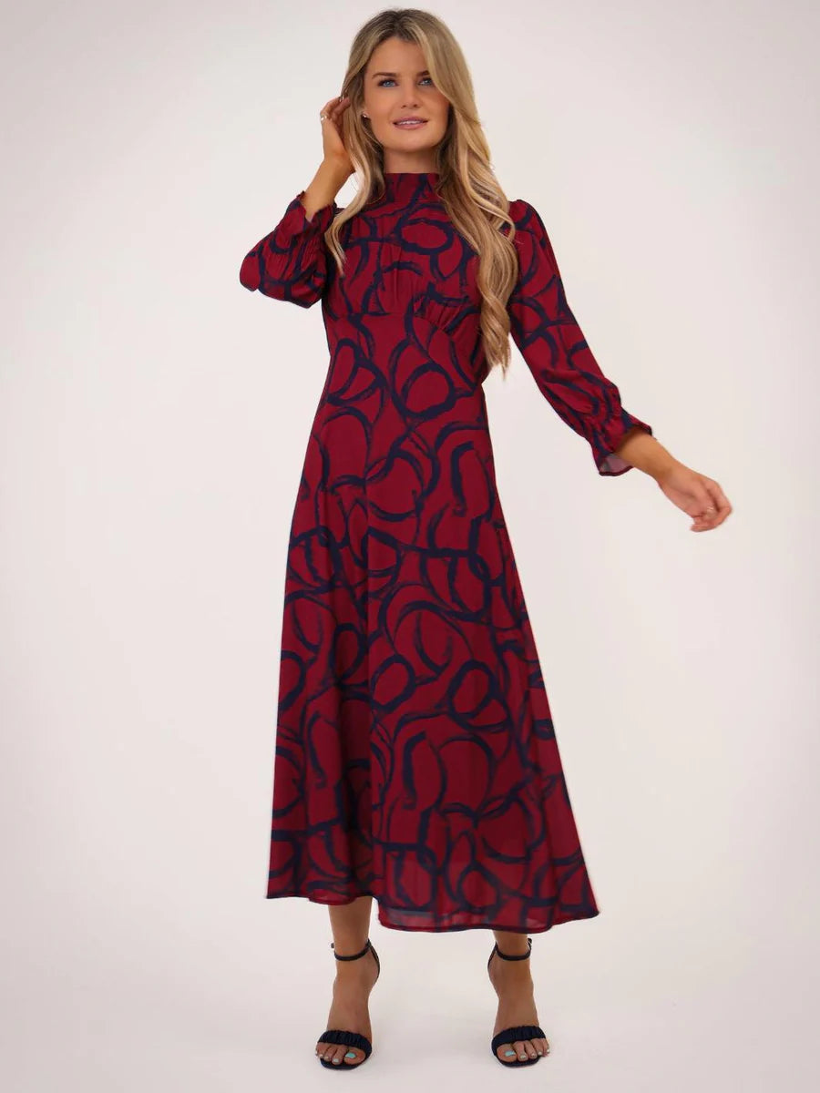 Simona magenta navy midi dress
