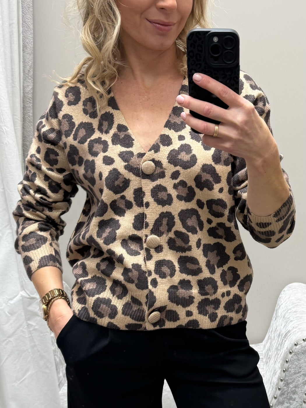Camel Finn leopard Cardi