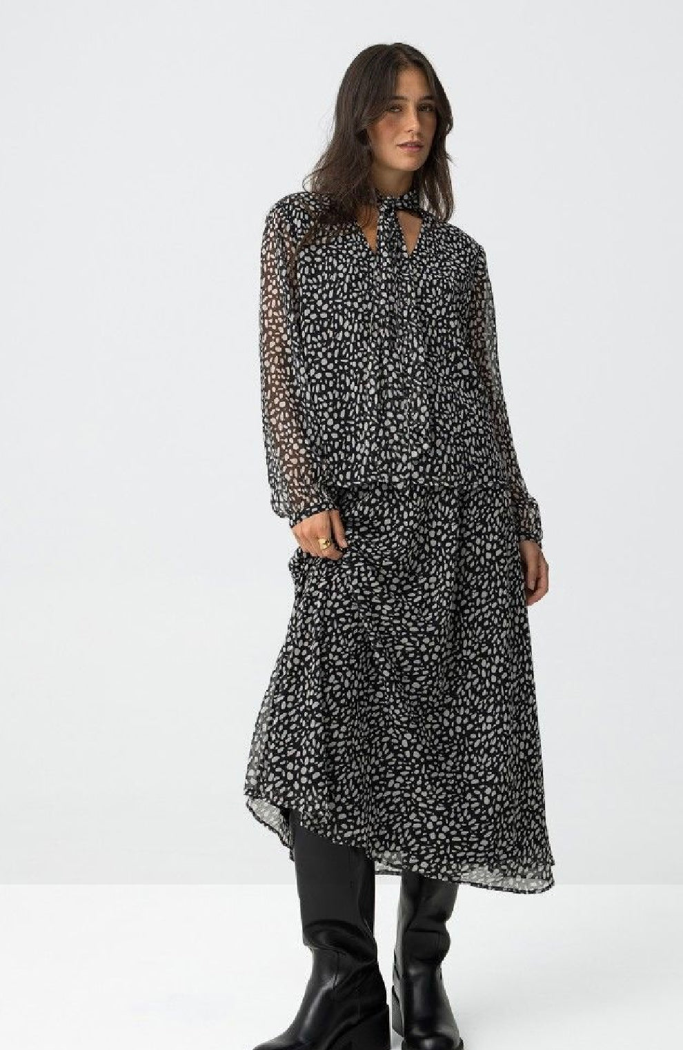 Dalmata polka dot elasticated waist midi skirt