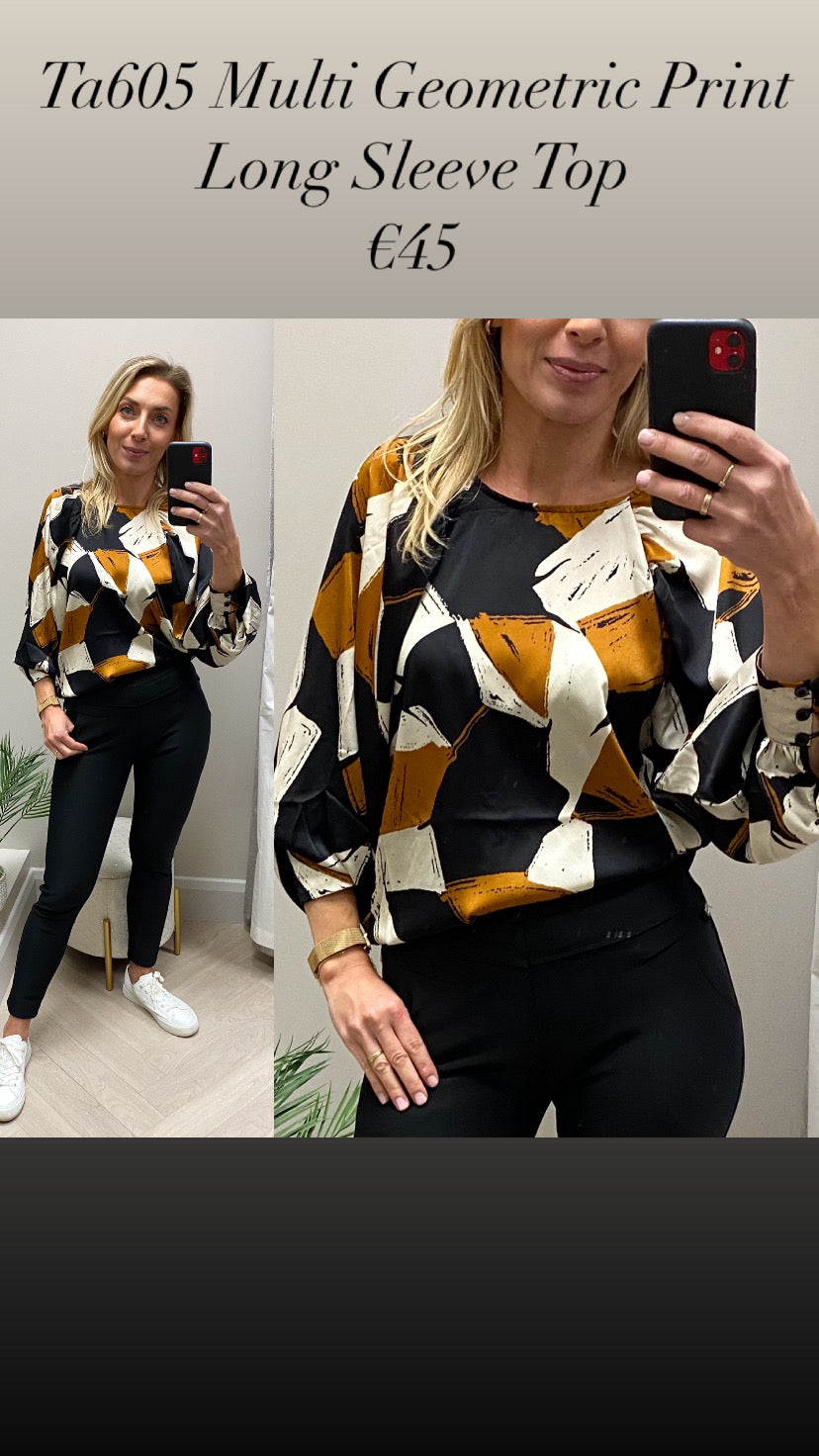 Ta605 Multi Geometric Print Long Sleeve Top