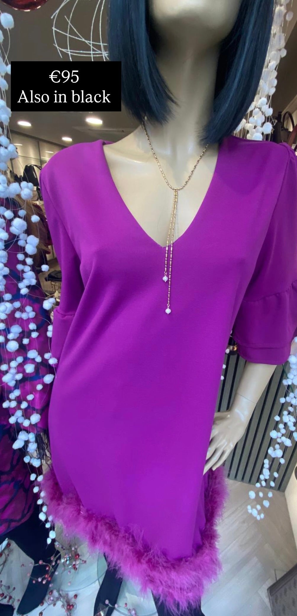 Kylie magenta fur trim dress