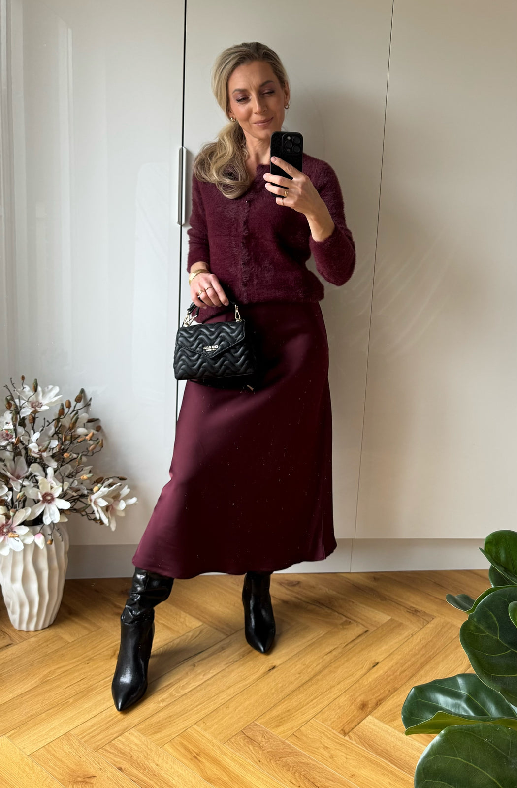 Plum Kansas satin skirt