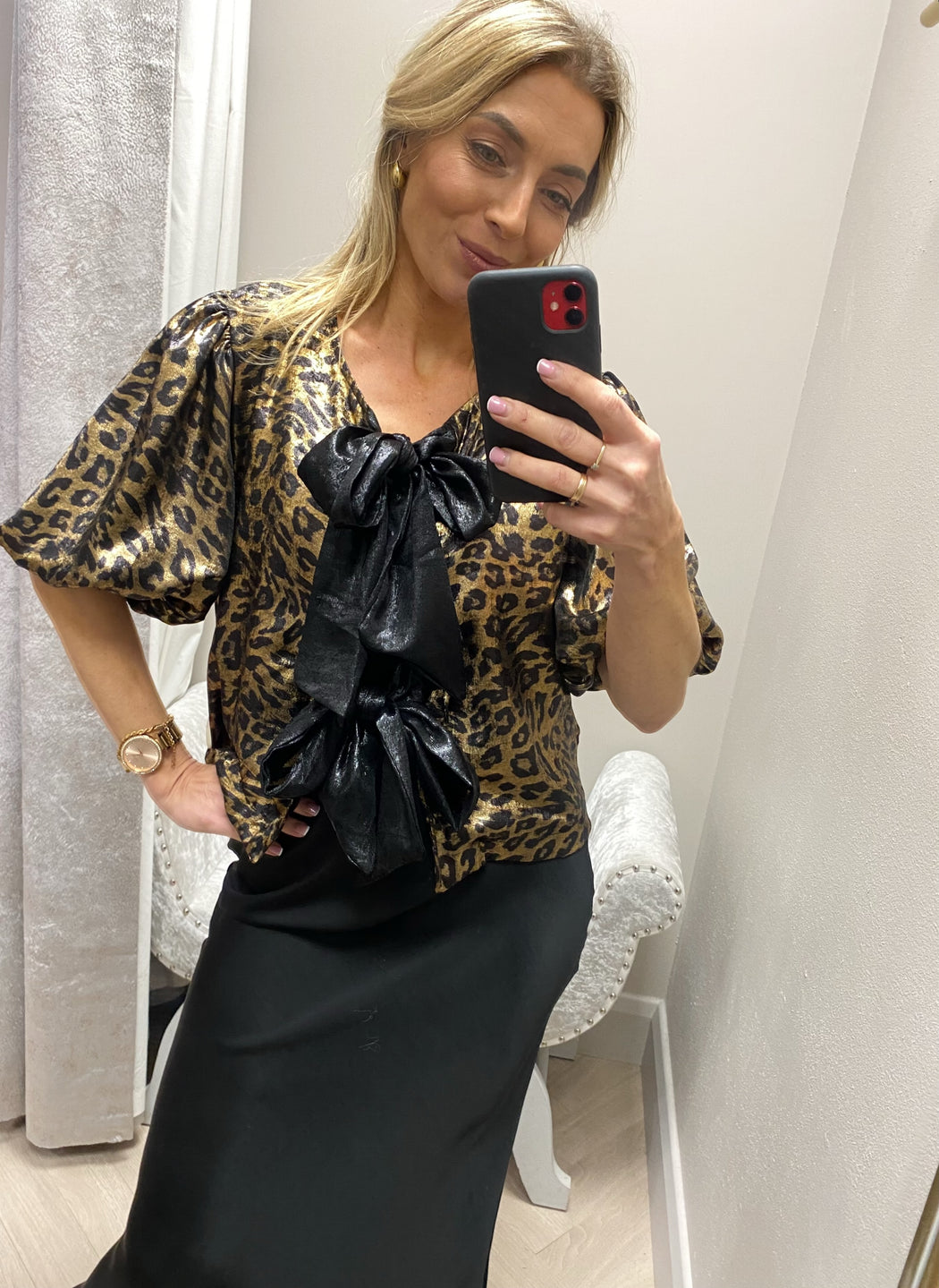 Jodie gold bow leopard top