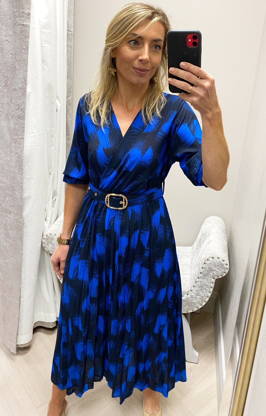 POSITANO BlUE NAVY PRINT  MIDI DRESS