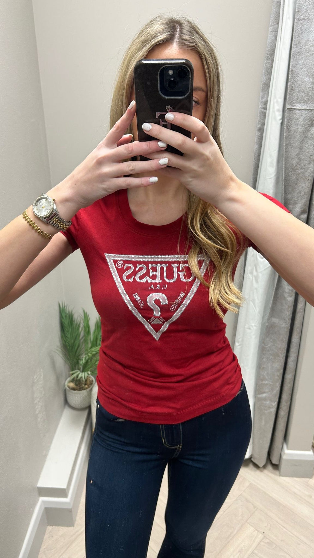 Guess Ruby Red shiny triangle tee W5RI11J1314