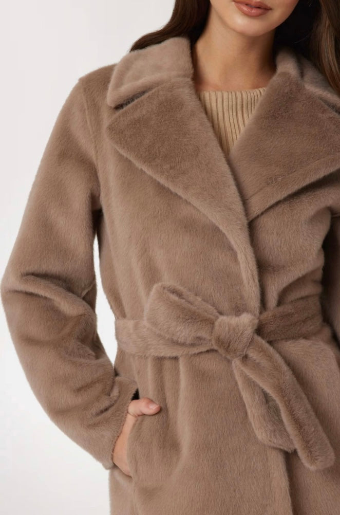 Guess Ada mocha longline faux mink coat