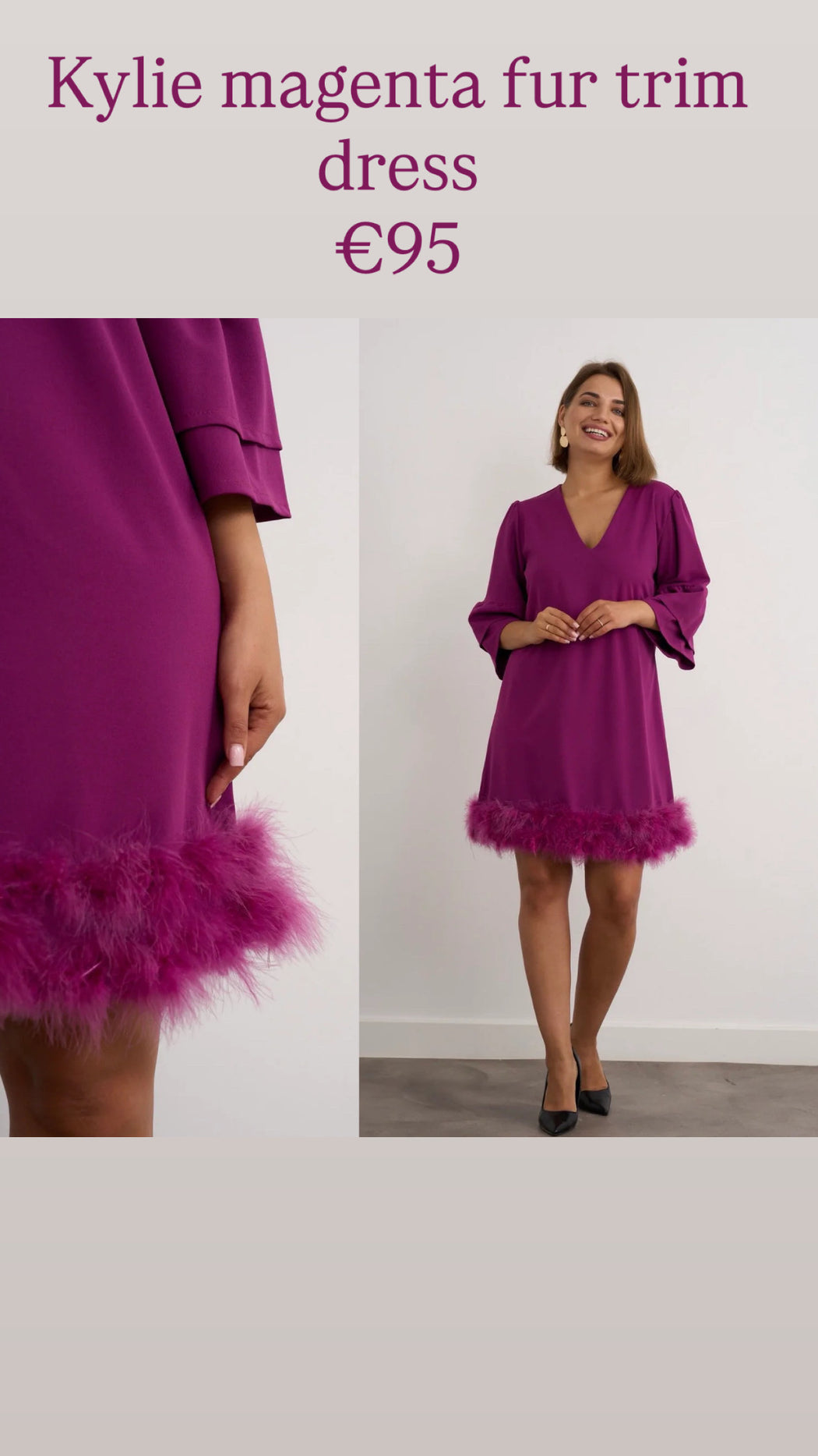 Kylie magenta fur trim dress