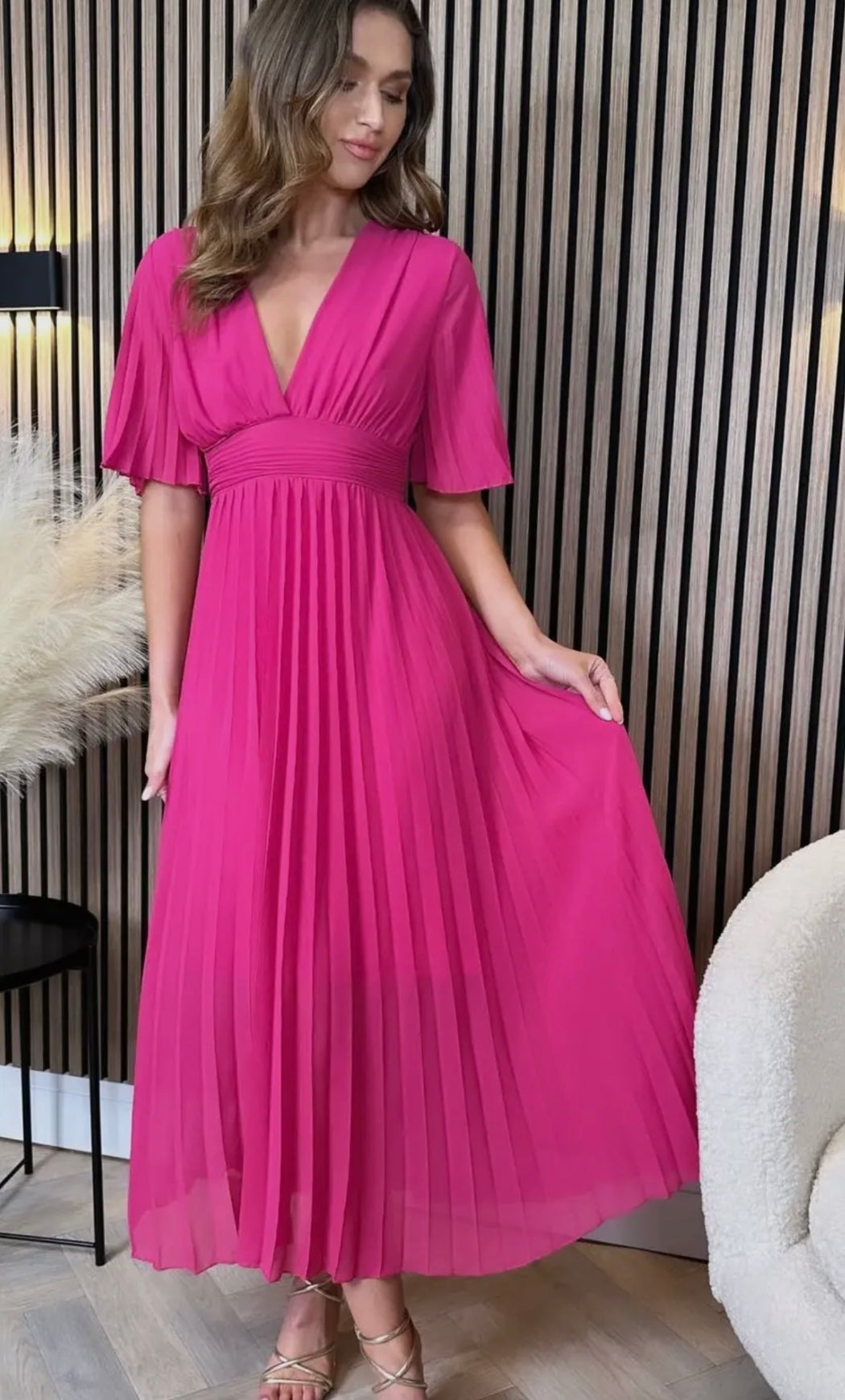 Lily fuchsia pleated midi dress