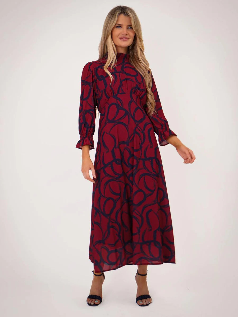 Simona magenta navy midi dress