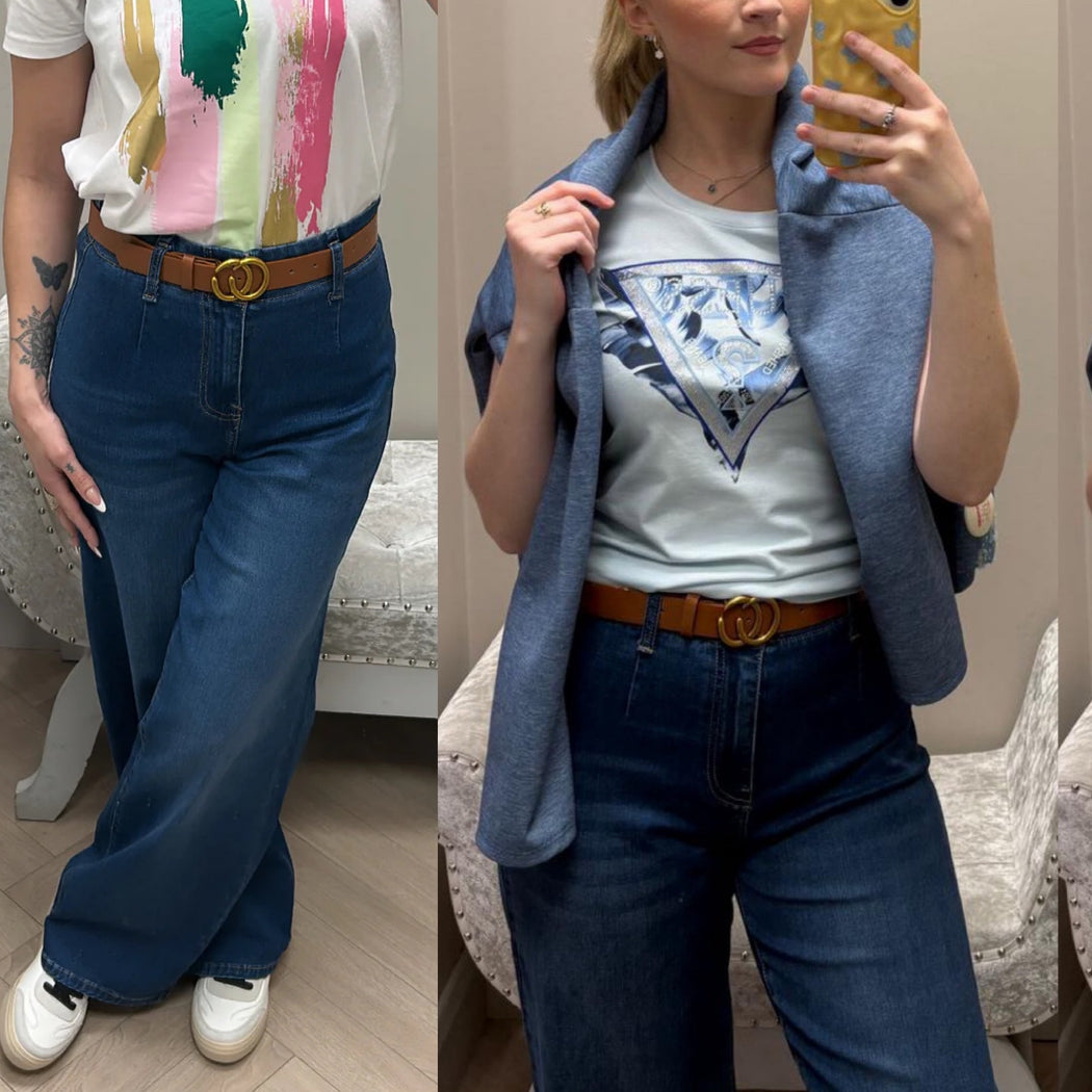 Tox high waisted belted wide leg jeans