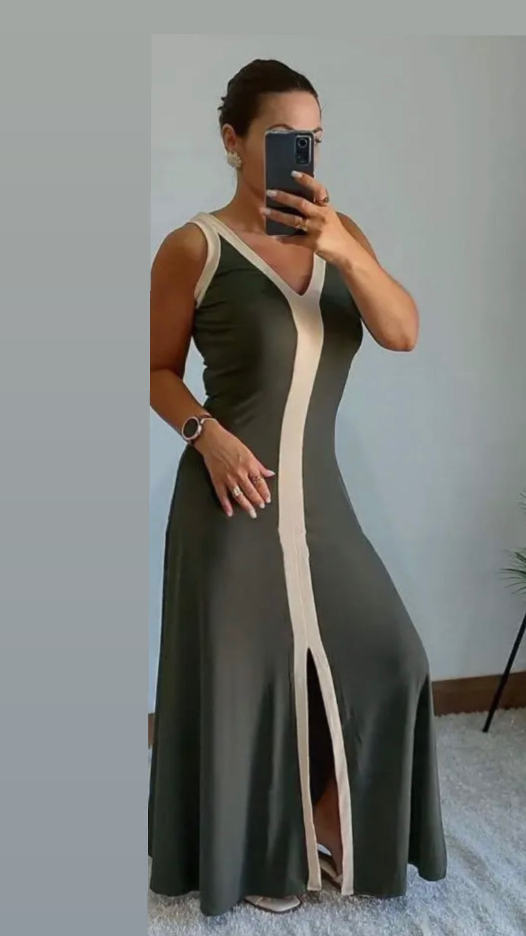 Khaki cream stripe maxi