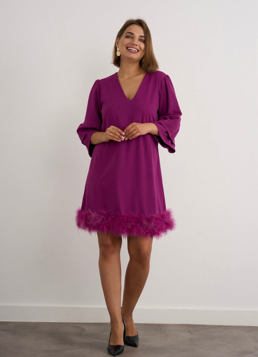 Kylie magenta fur trim dress