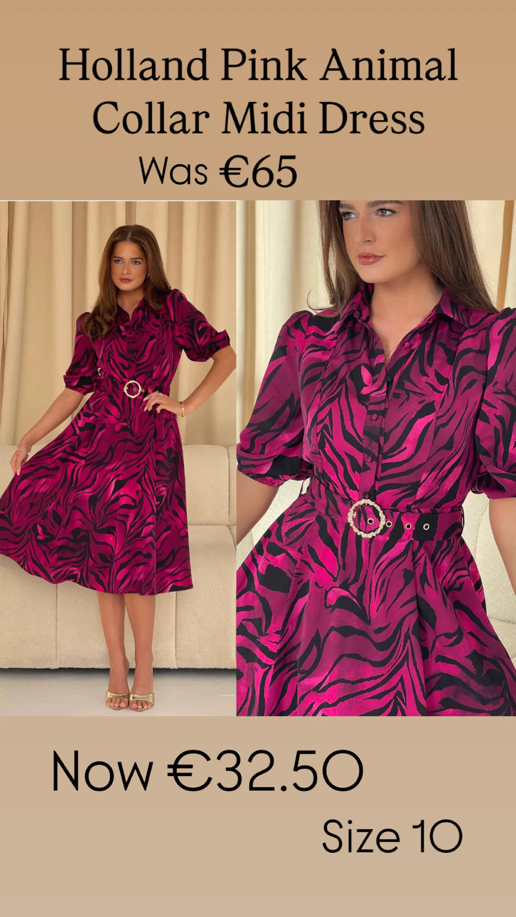 Holland Pink Animal Collar Midi Dress
