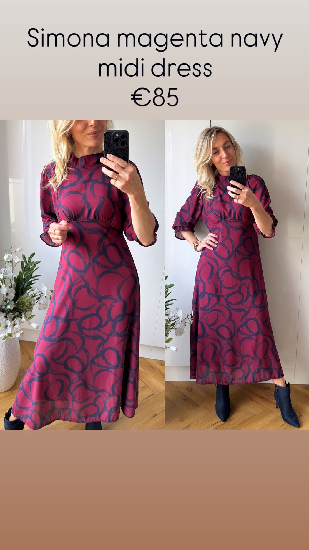 Simona magenta navy midi dress