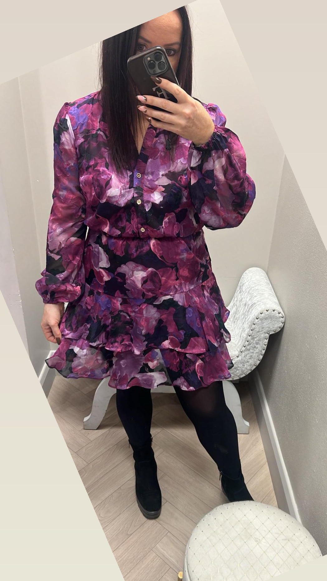 Purple floral frill dress