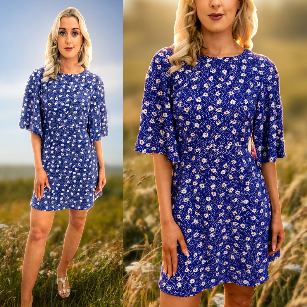 Traffic People Misty blue Ditzy Floral Print Dress
