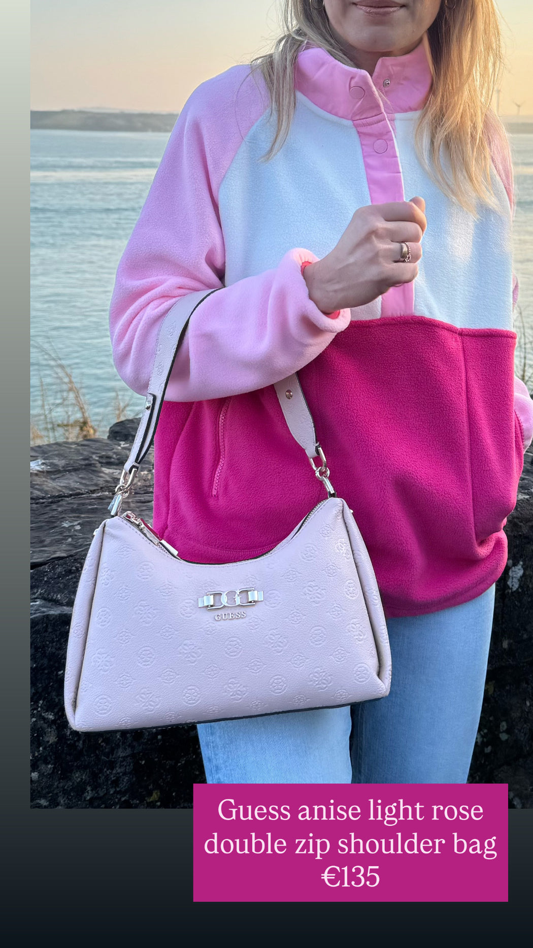Guess anise   light rose double zip shoulder bag