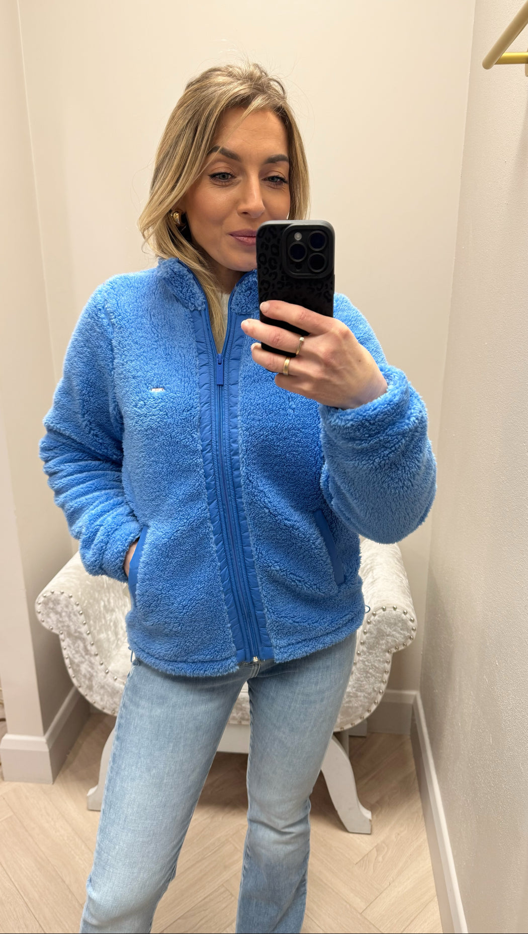 Zahra Teddy Bomber Cornflour Blue