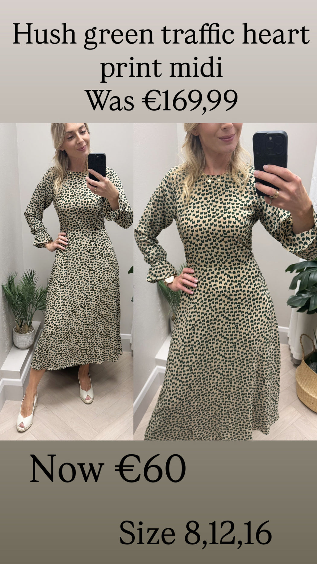 Hush green traffic heart print midi