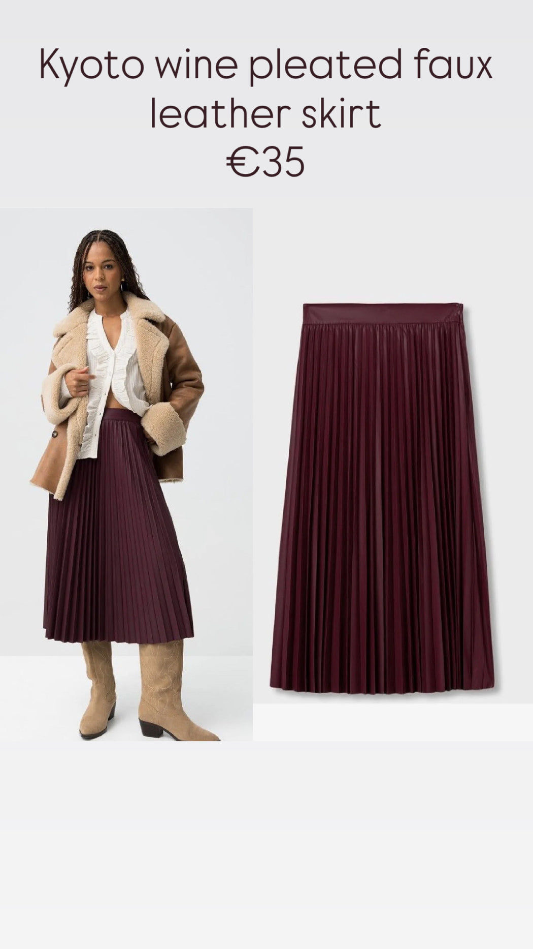Kyoto wine pleated faux leather skirt