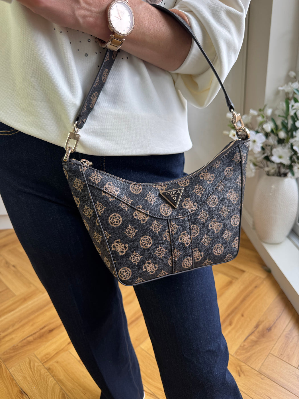 Guess mocha logo dorys satchel bag PM952117
