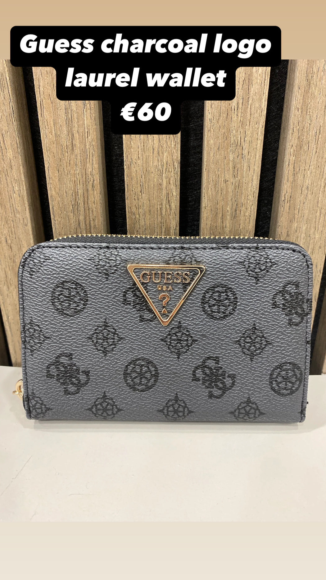 Guess charcoal logo laurel wallet