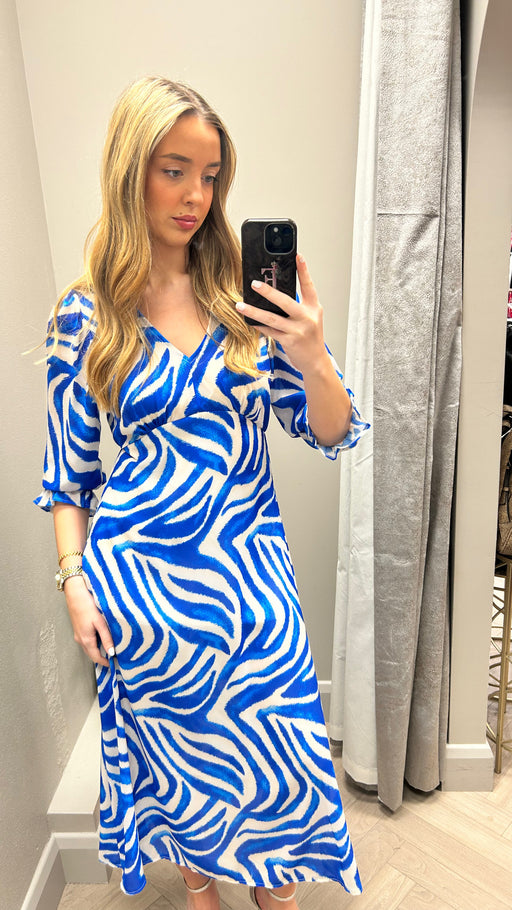 Streasa blue cream stripe midi dress