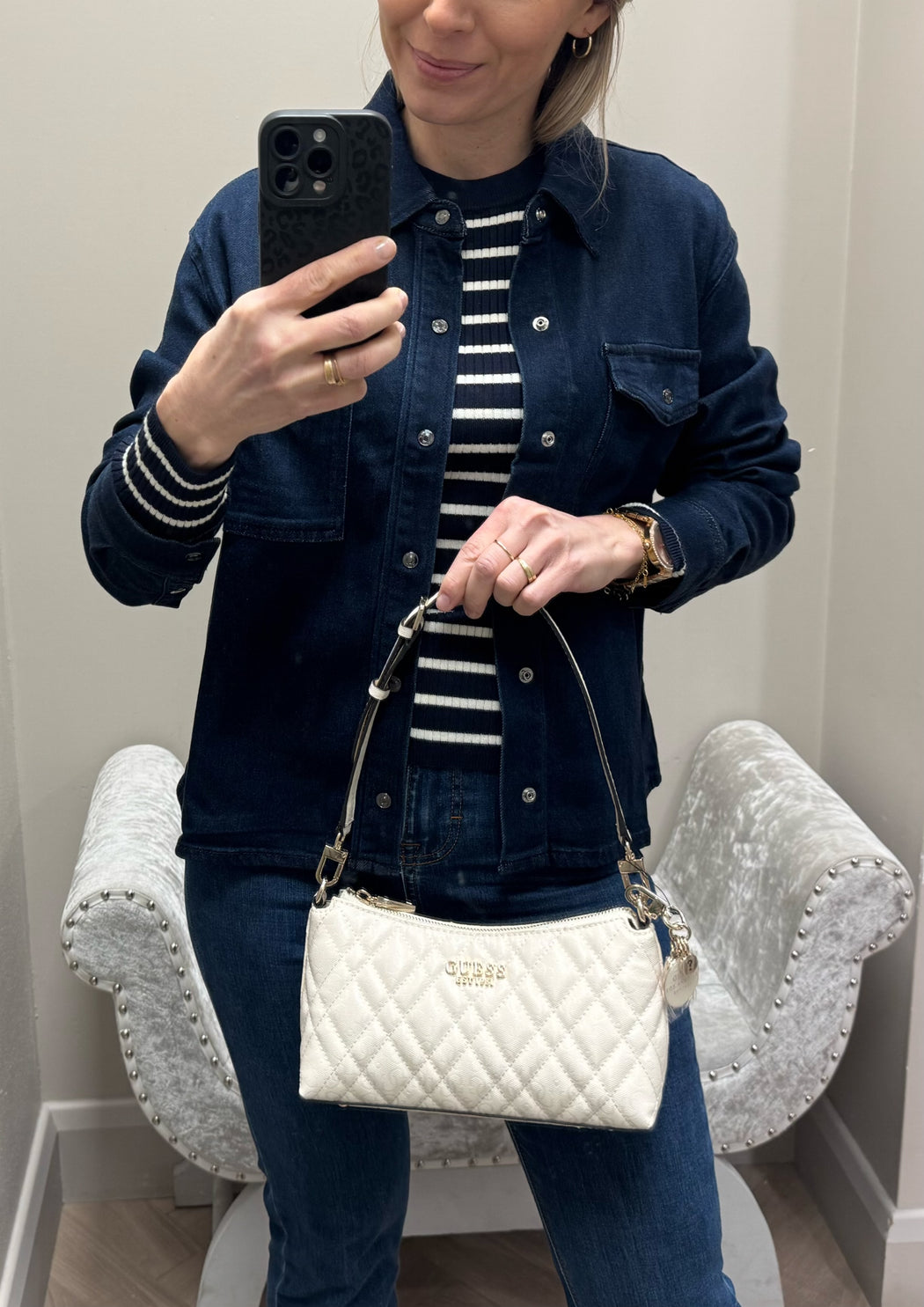 Guess off White Logo Isemay Shoulder Bag