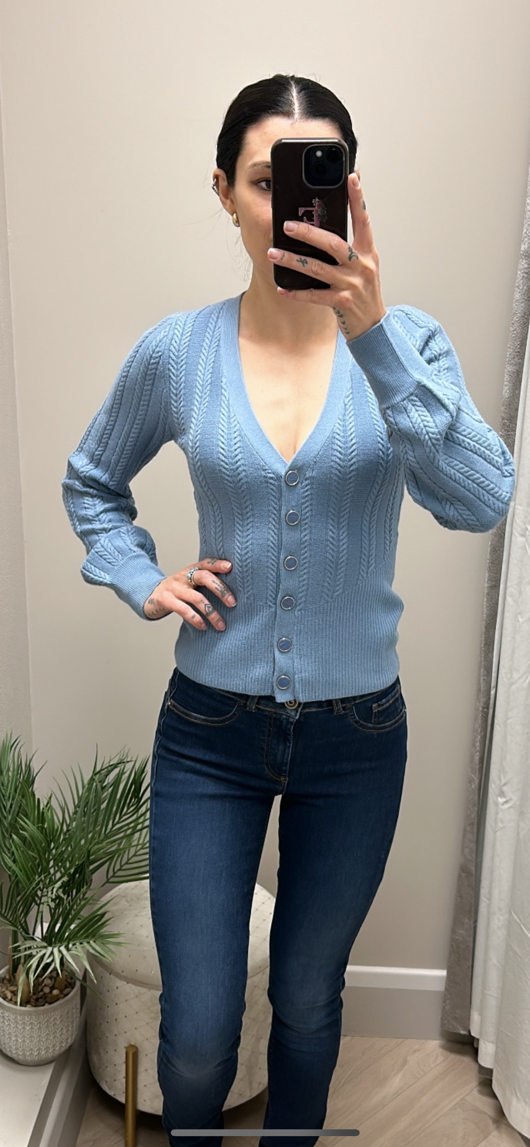 W4br31z2v42 guess blue ribbed cardi