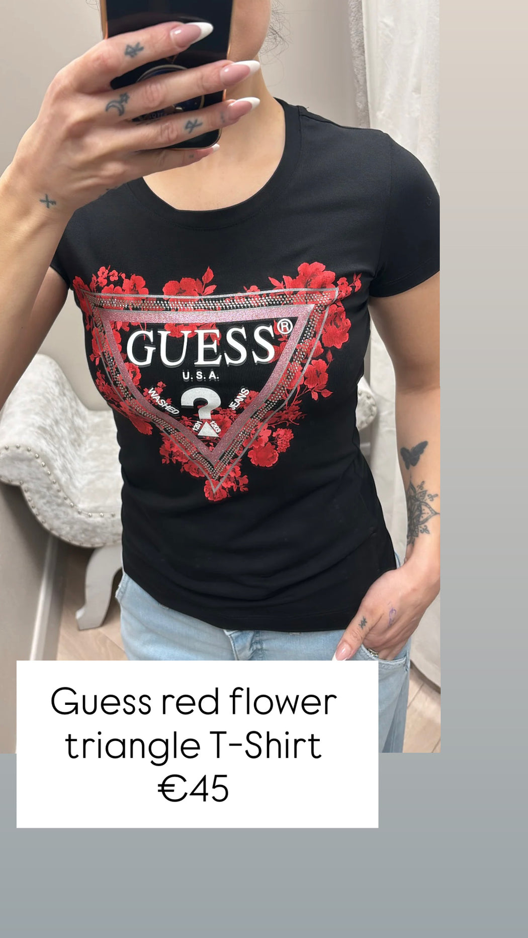 Guess red flower triangle T-Shirt w6r123j1314- jblk