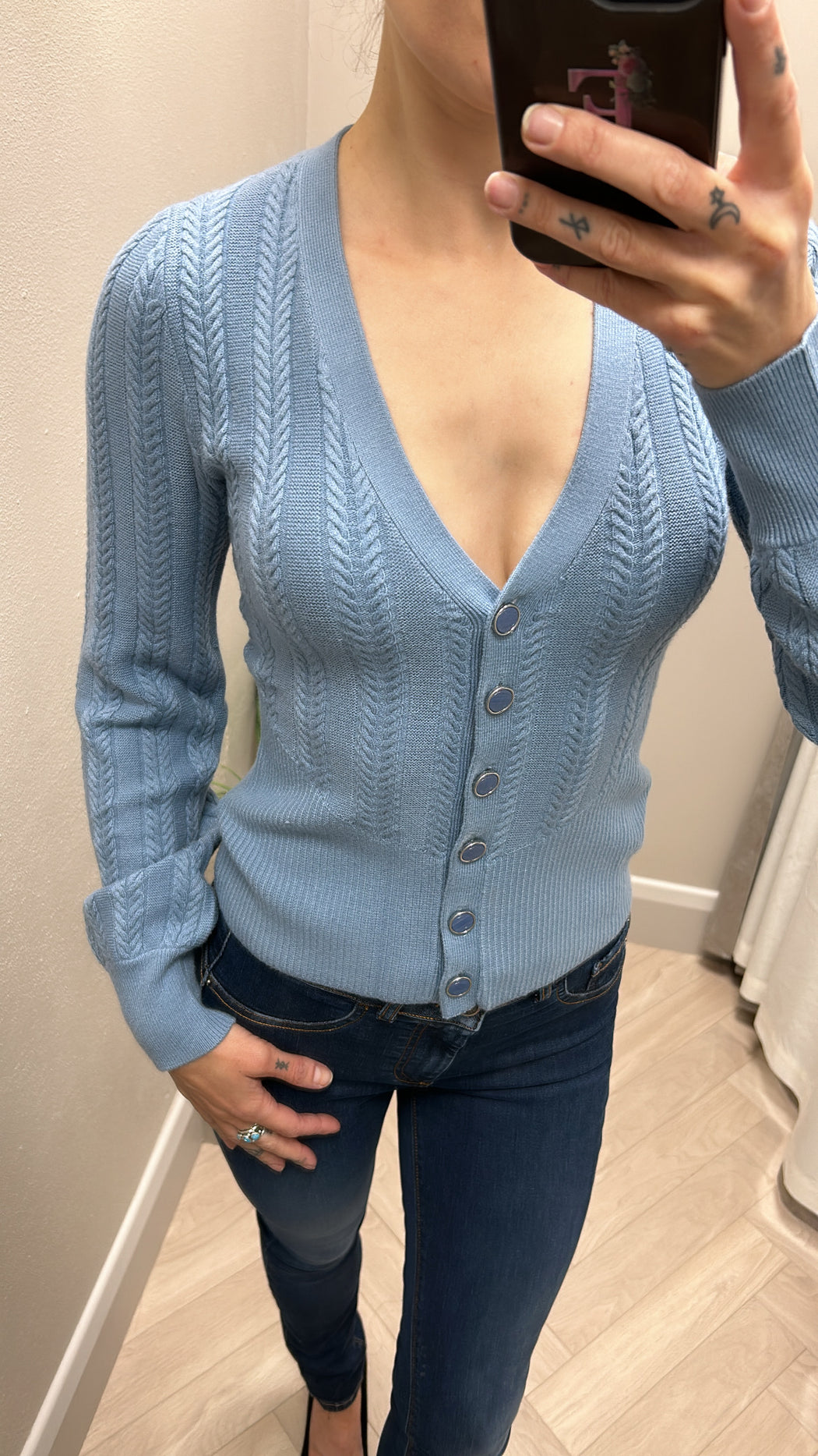 W4br31z2v42 guess blue ribbed cardi