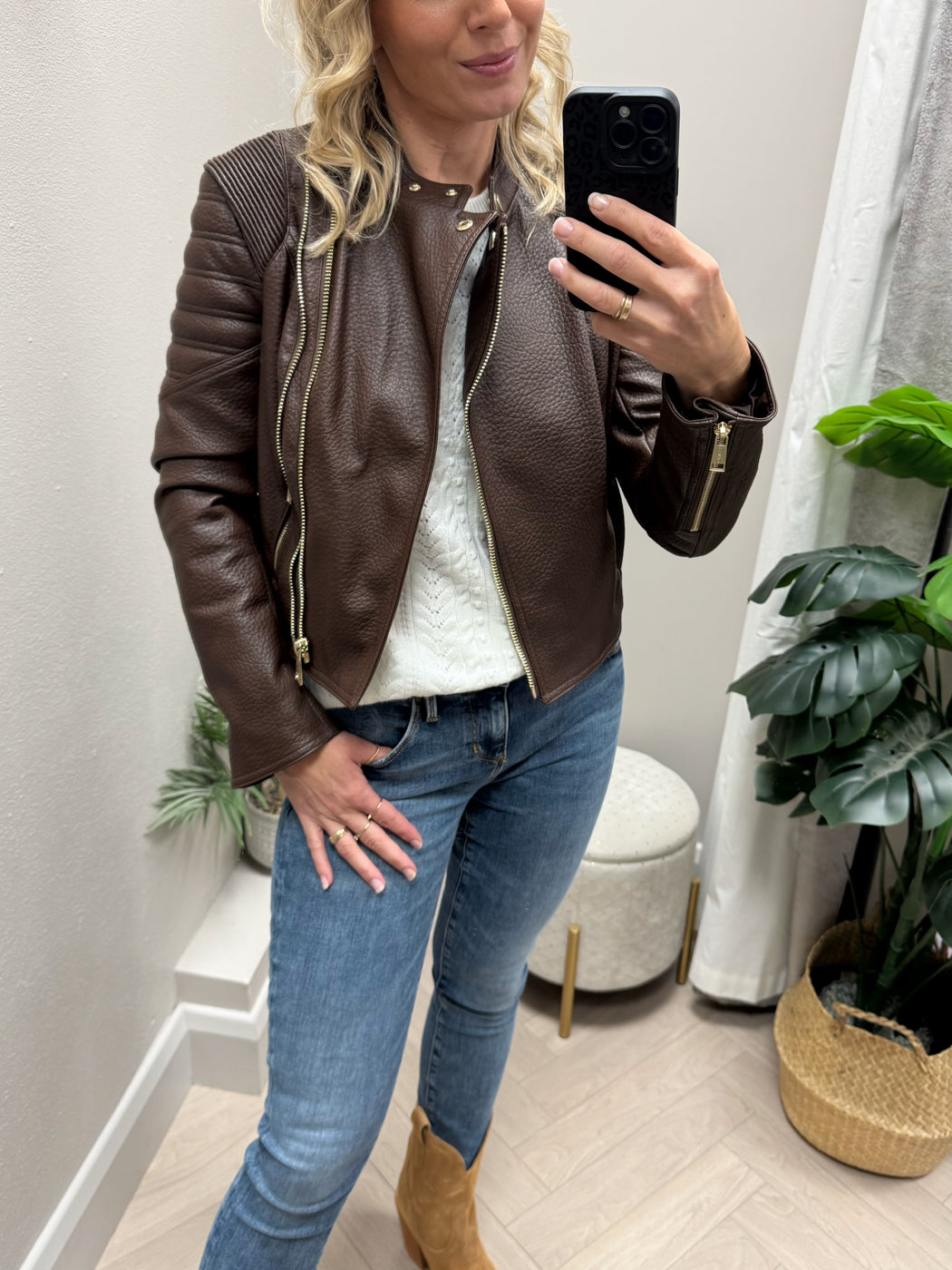 Guess jeannine chocolate brown pu jacket
