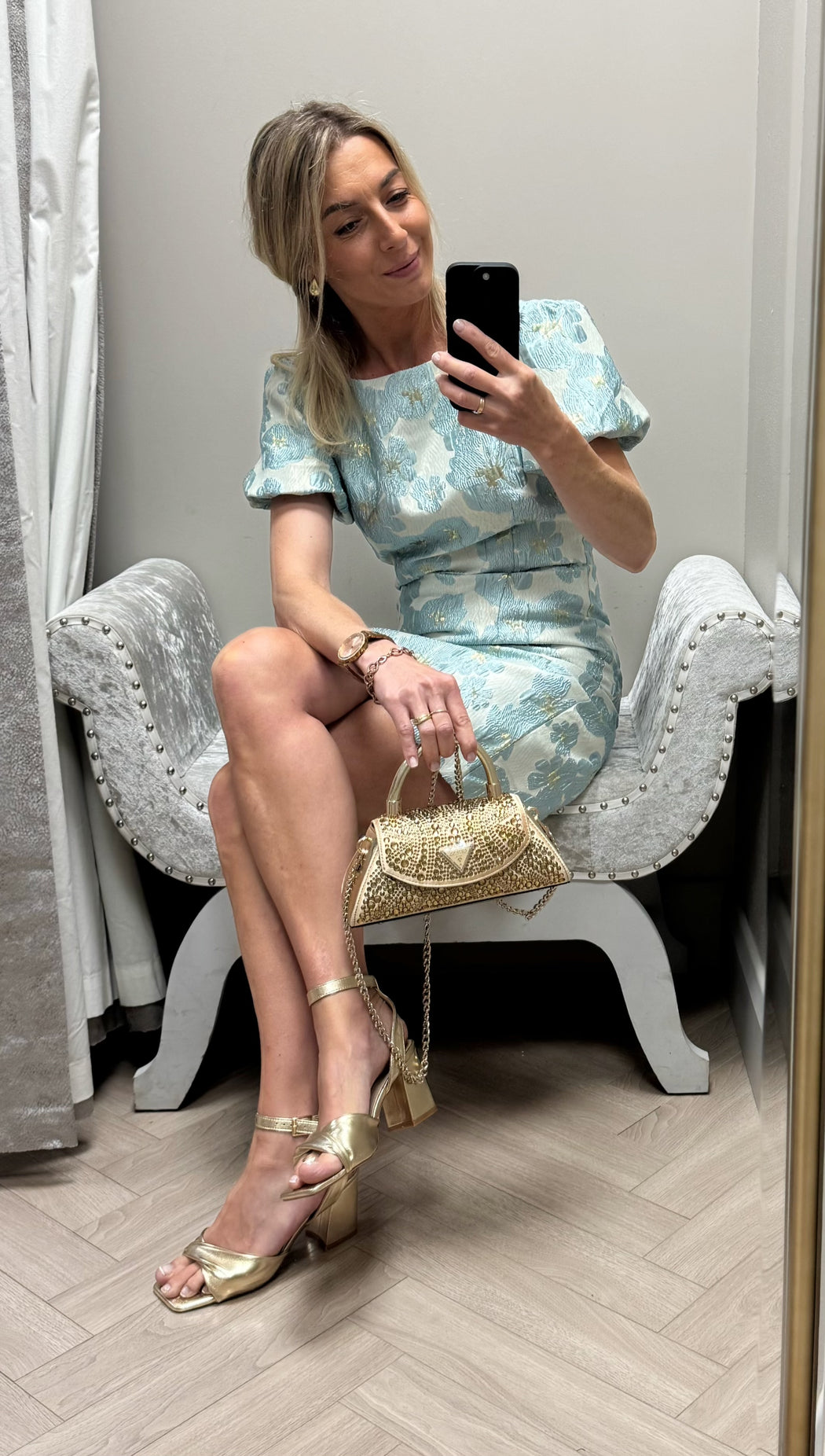 Katelyn blue jacquard shift dress