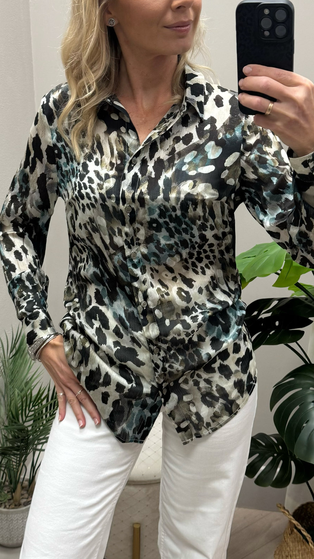 Guess clouis green print shirt w5yk98z2yk2-F7Bg