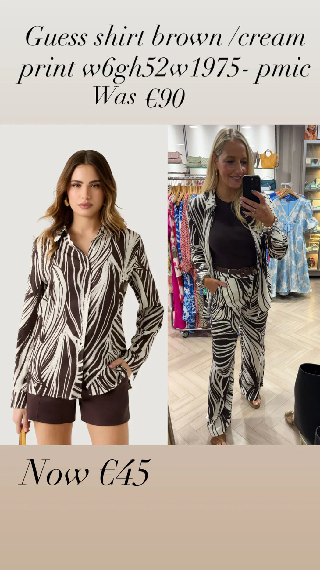 Guess shirt brown /cream  print w6gh52w1975- pmic