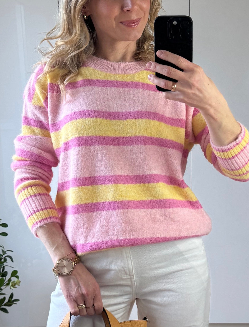 Anita pink stripe knit