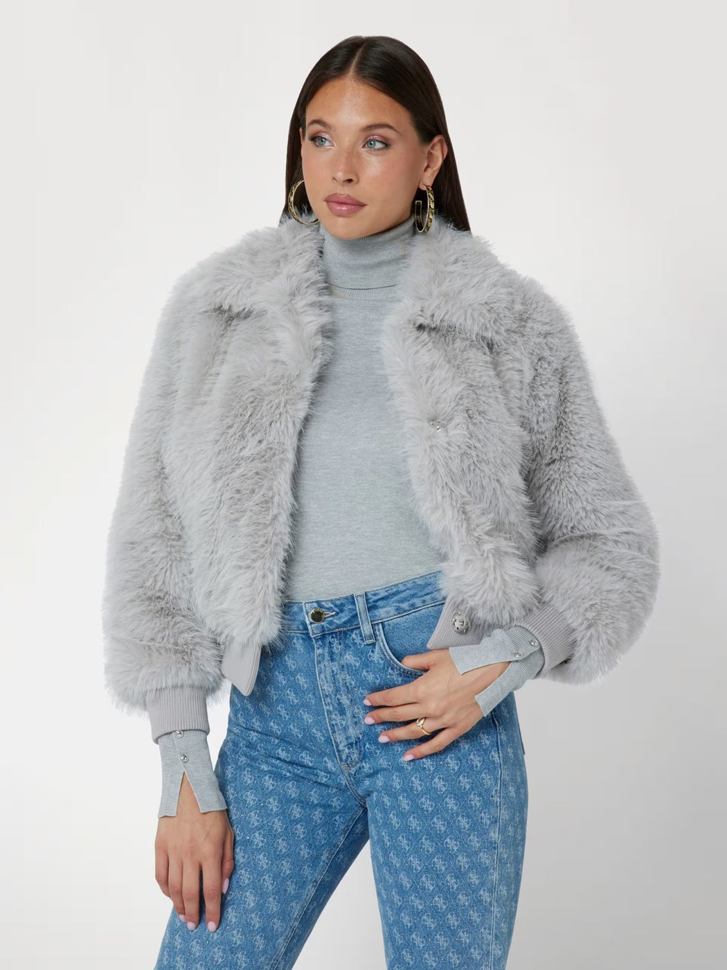 Faux fur grey guess bomber