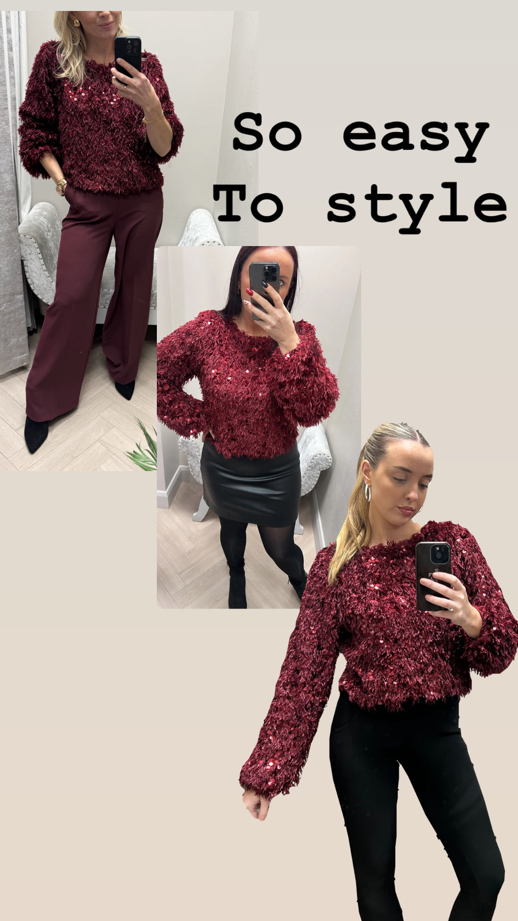 Wine feather knit top