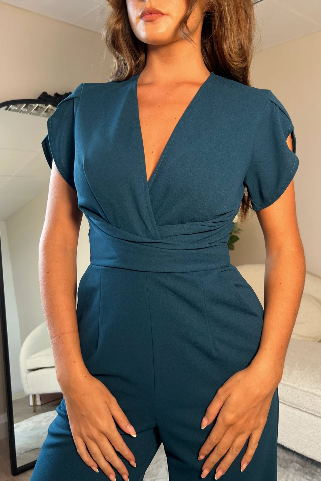 Bridget Twist Font Split Arm Jumpsuit Blue
