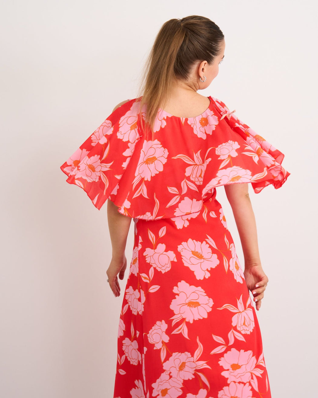 Dora red print midi dress