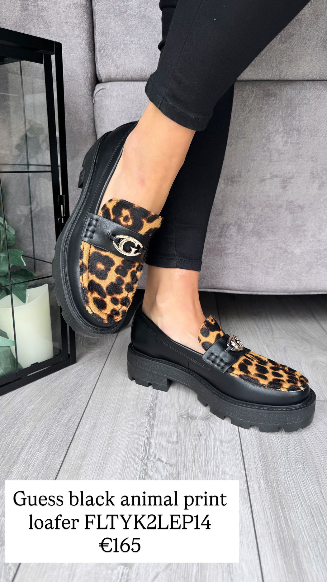 Guess black animal print loafer FLTYK2LEP14