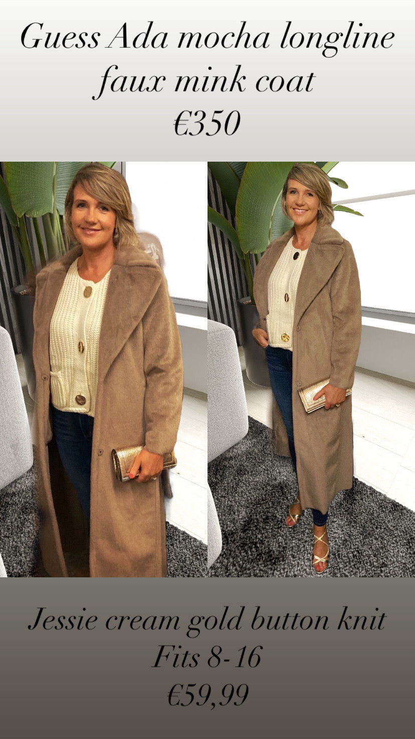 Guess Ada mocha longline faux mink coat