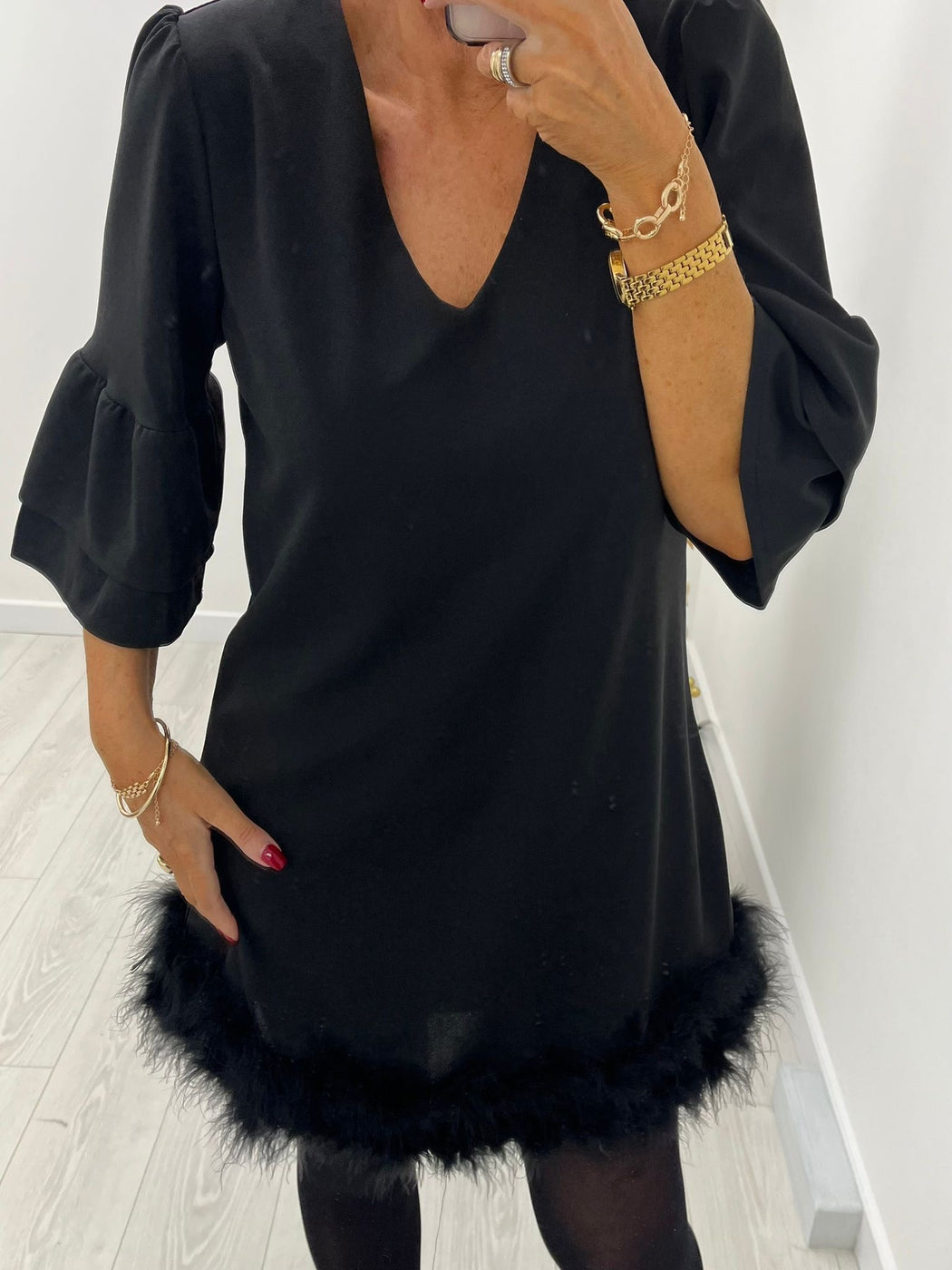 Noeleen black feather dress