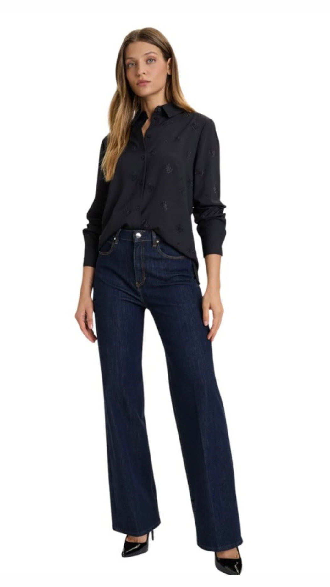 Guess black flore logo embellished shirt
