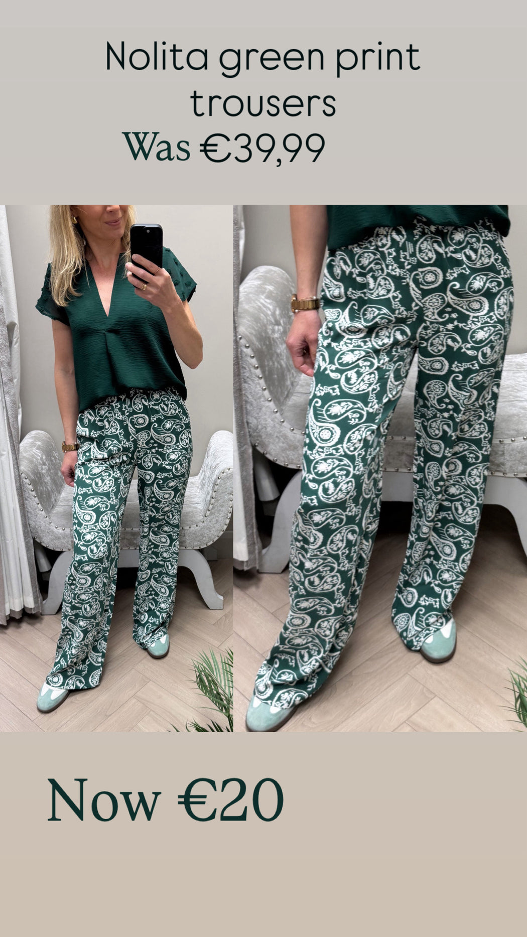 Nolita green print trousers