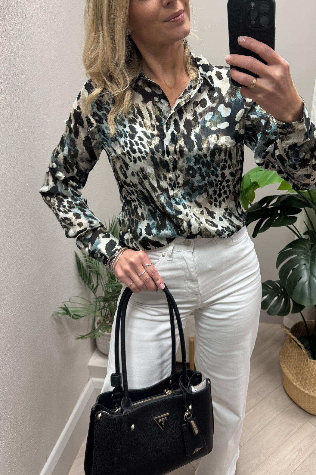 Guess clouis green print shirt w5yk98z2yk2-F7Bg