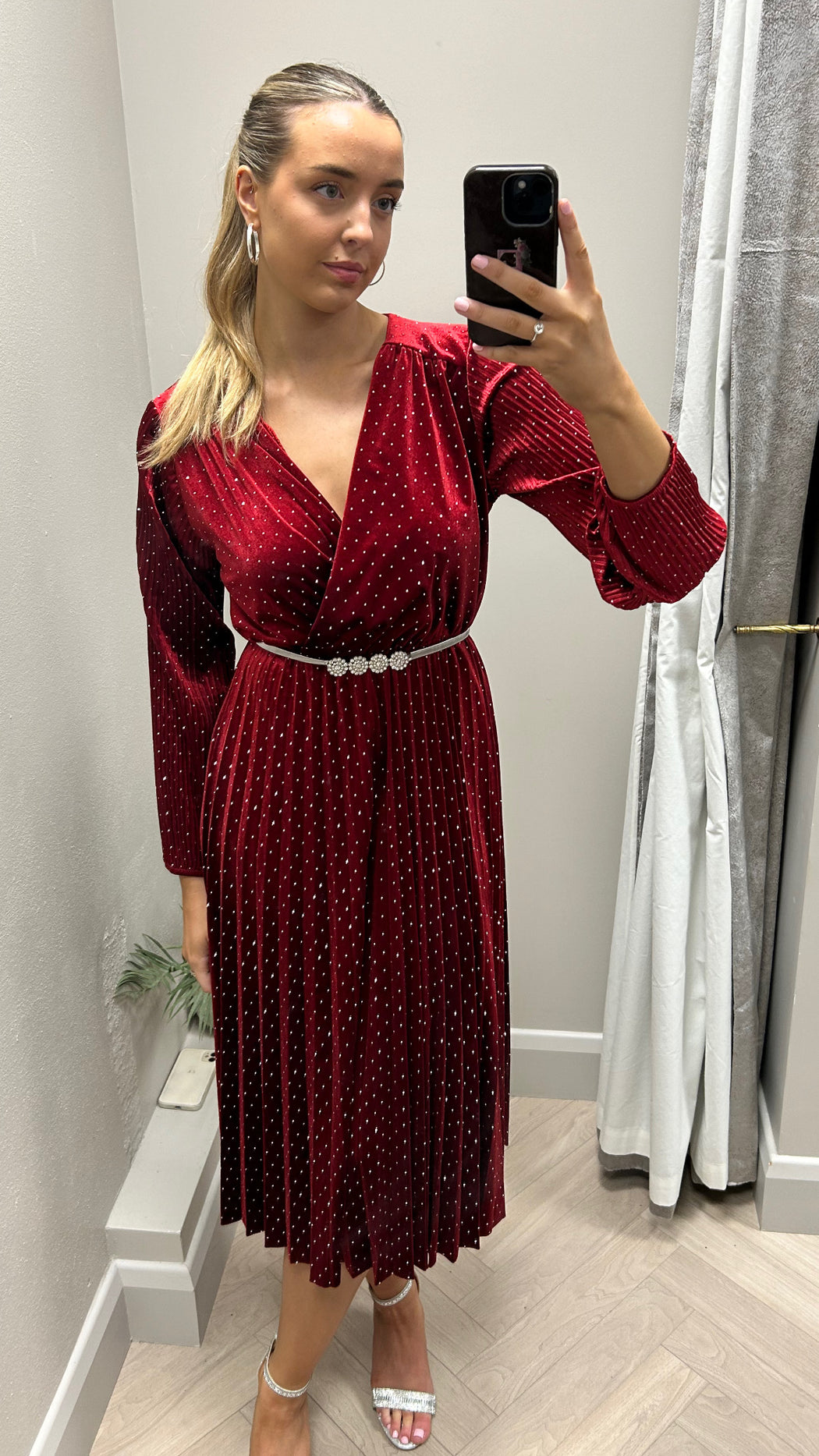 Zara red velvet sparkle midi