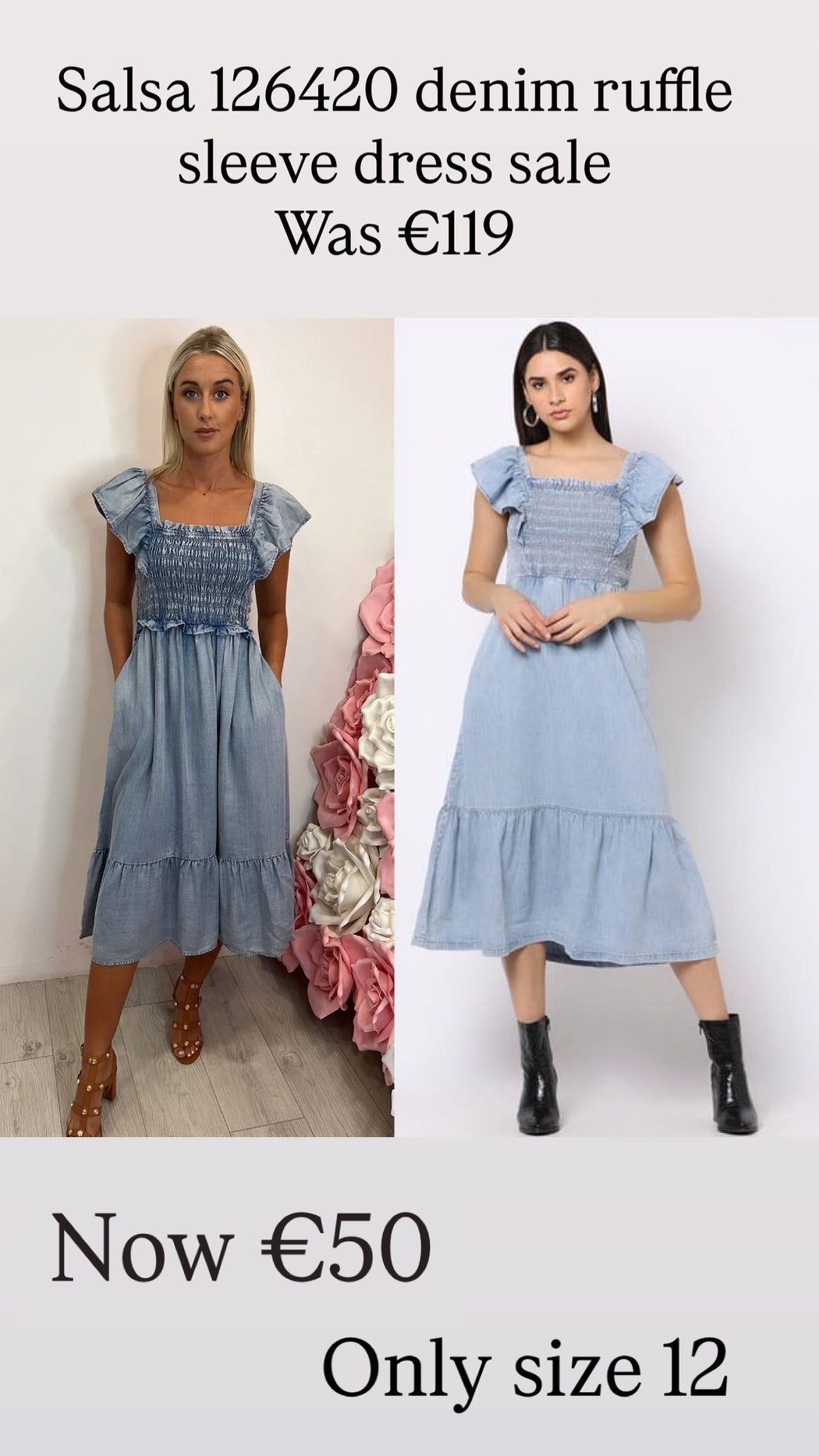Salsa 126420 denim ruffle sleeve dress sale