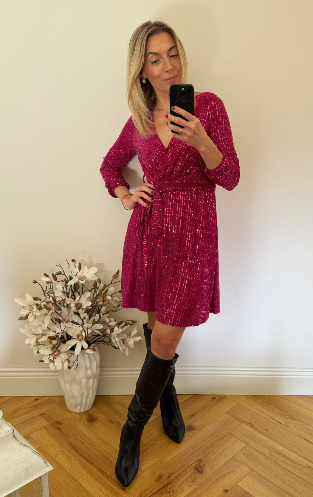 Kylie mini dress in pink sparkle