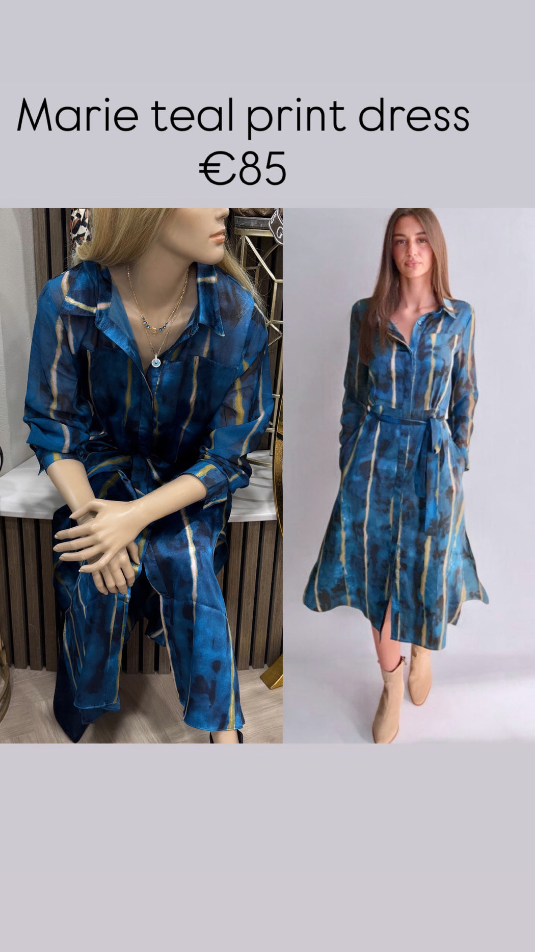 Marie teal print dress